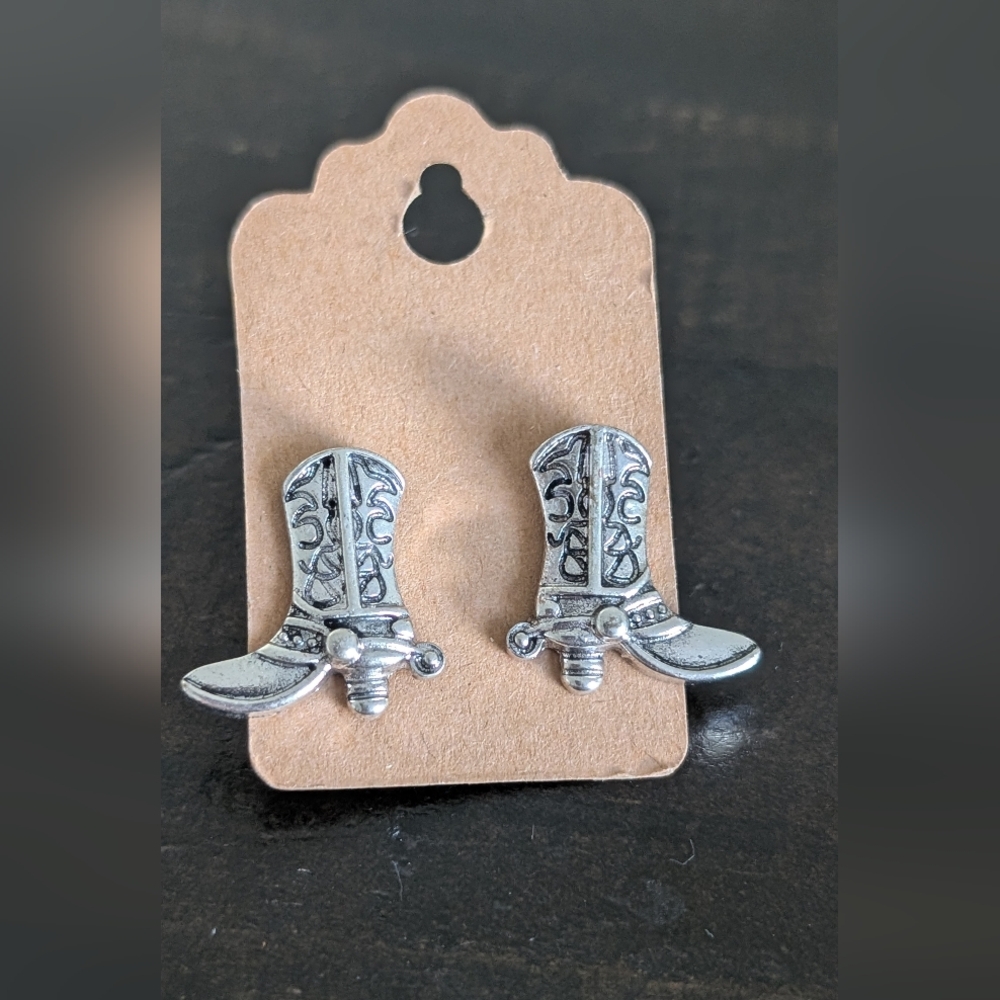 Silver Western Cowboy Boot Stud Earrings